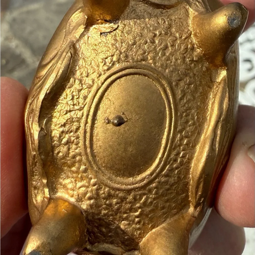 Vintage Gold Tone Metal Footd Trinket Box Art Nouveau Hinged Jewelry Casket Pink